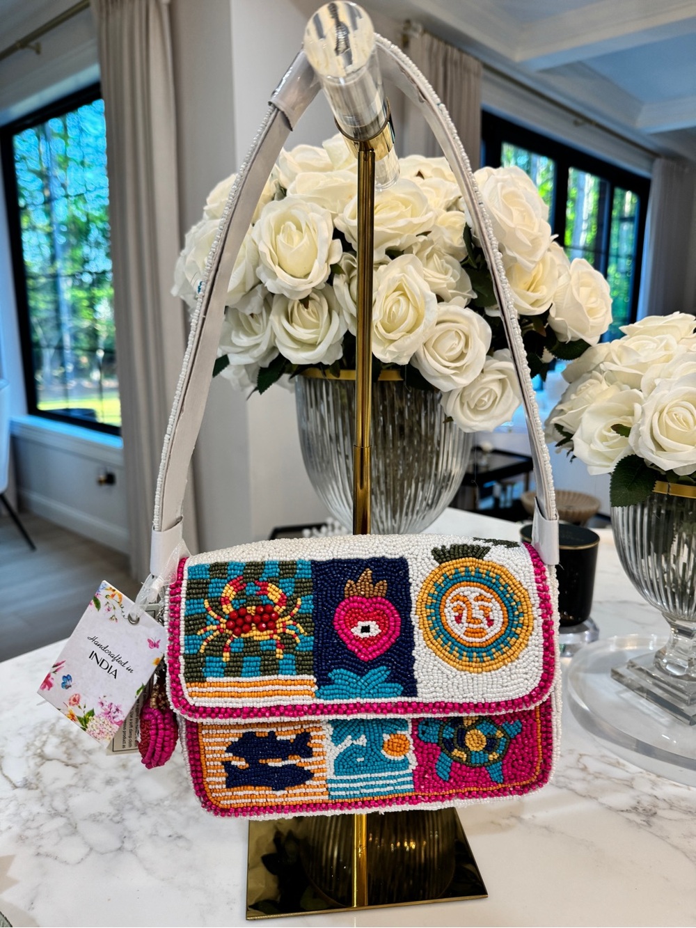 Hand-Beaded Multicolor Shoulder Bag - Designer Style